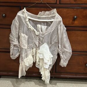 Magnolia Pearl Love Collection Sheer Grey and White Silk Blouse